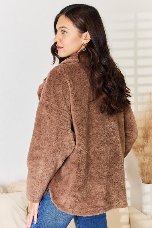 Culture Code Double Breasted Fuzzy Coat - FabFemina