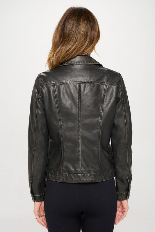 Coalition LA Button Down Cargo Vegan Leather Shacket - FabFemina