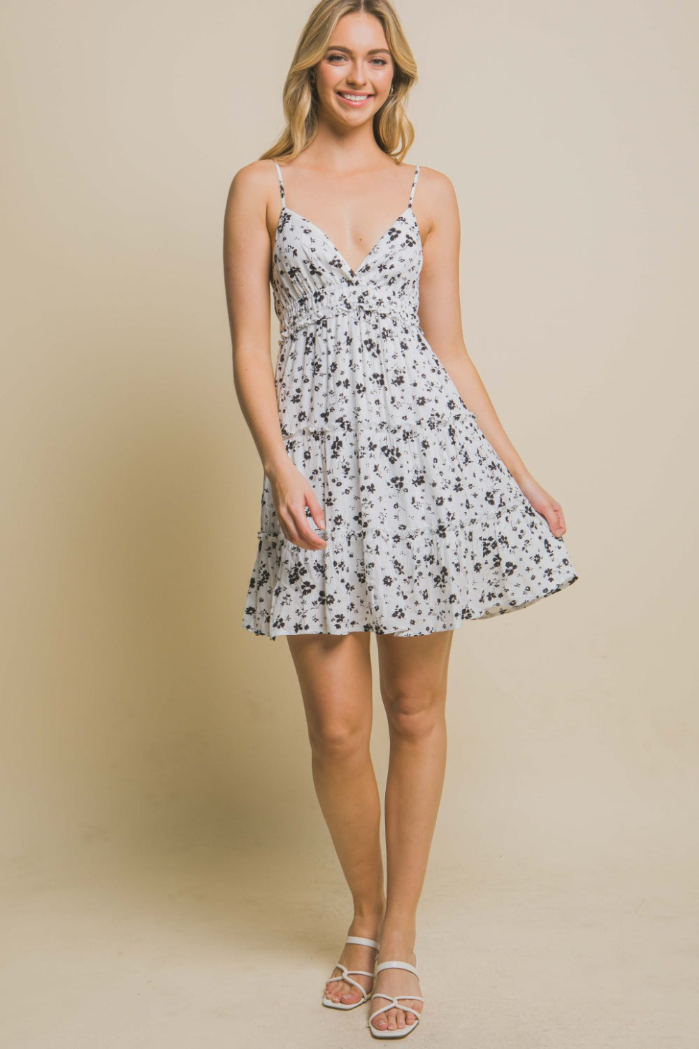 Love Tree Floral Tiered Cami Mini Dress - FabFemina