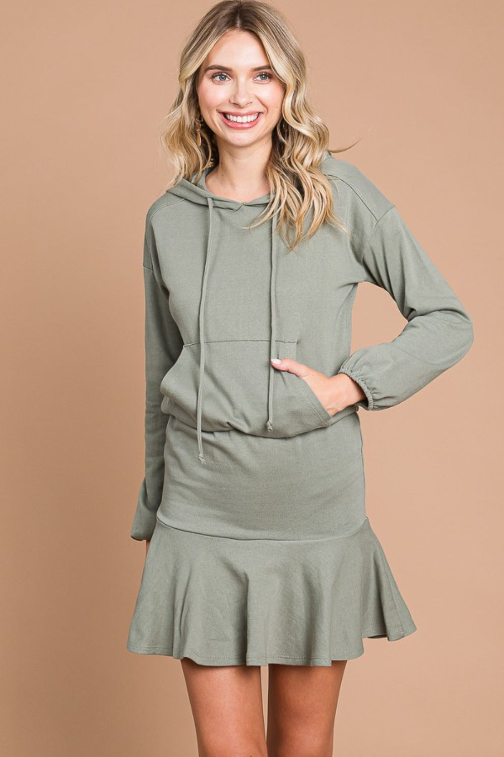 Culture Code Full Size Drawstring Dropped Shoulder Hooded Mini Dress - FabFemina
