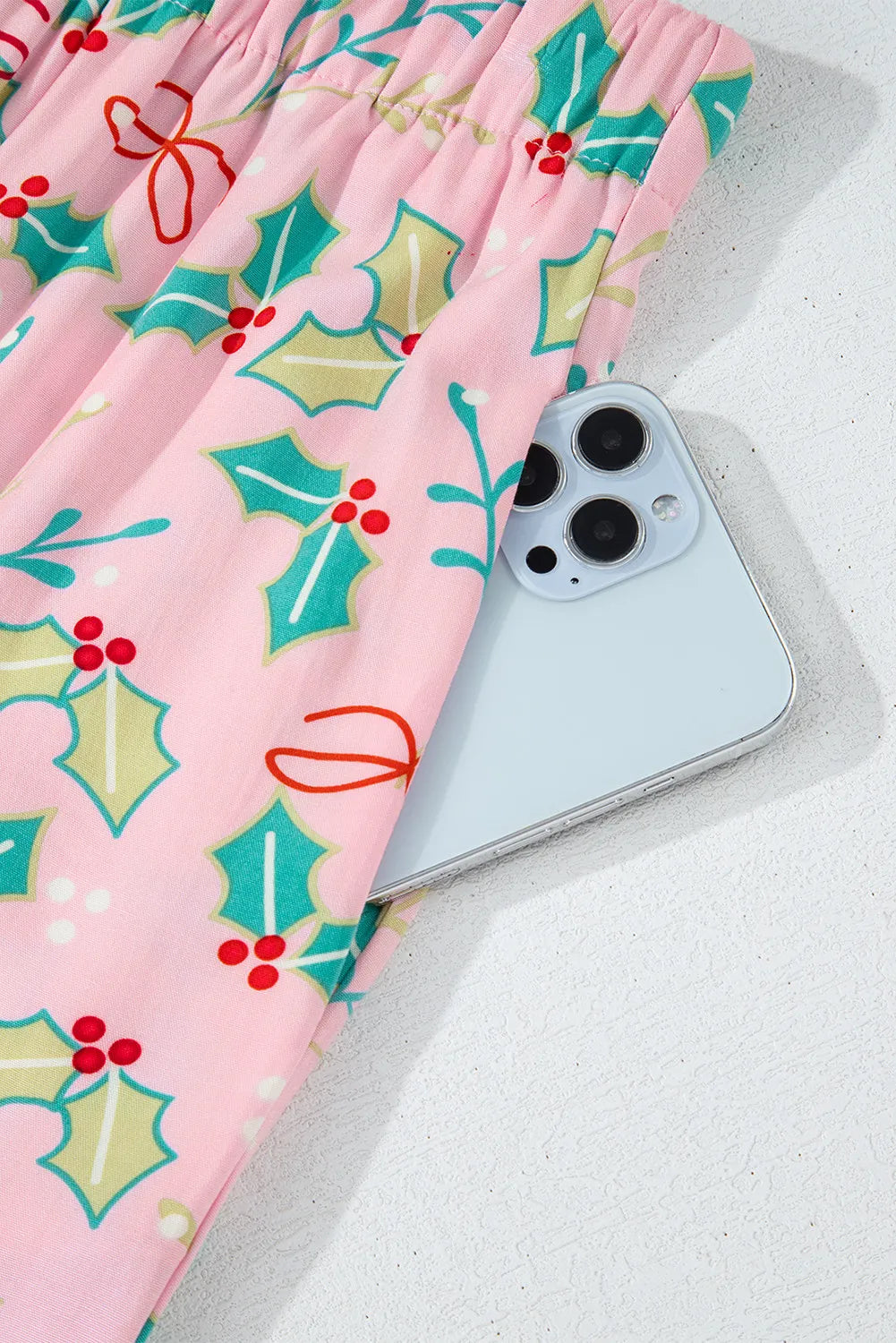 Printed Collared Neck Long Sleeve Top and Pants Lounge Set Christmas - FabFemina