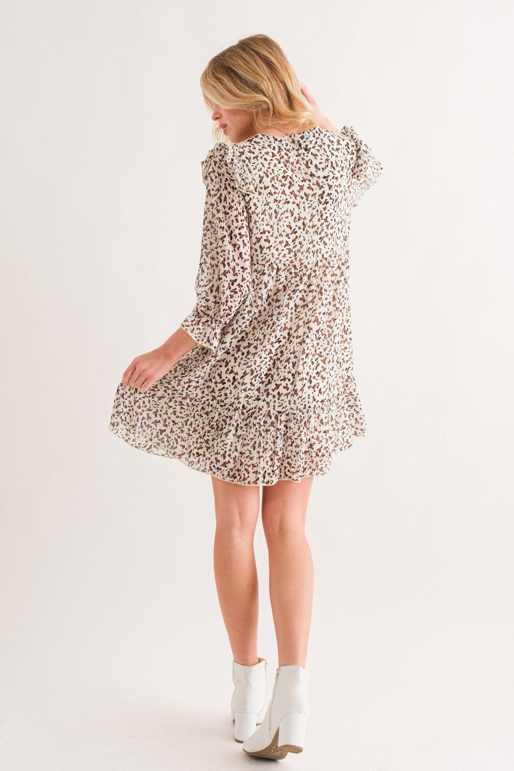 And The Why Leopard Ruffle Hem Woven Mini Dress - FabFemina