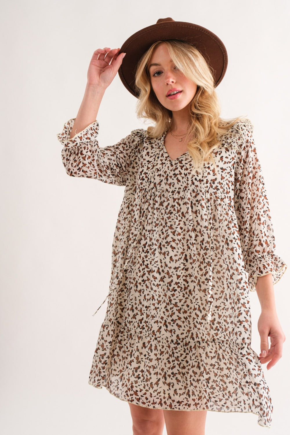 And The Why Leopard Ruffle Hem Woven Mini Dress - FabFemina