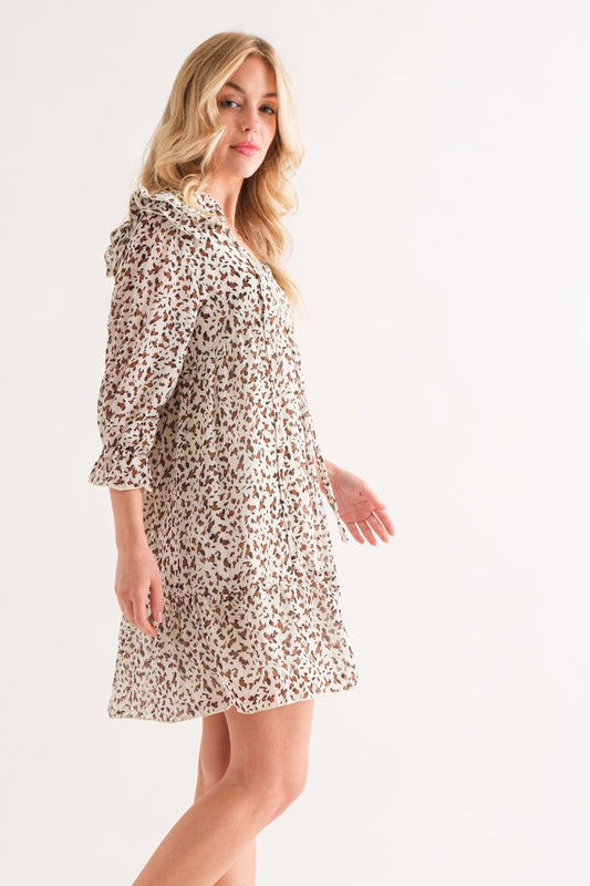 And The Why Leopard Ruffle Hem Woven Mini Dress - FabFemina