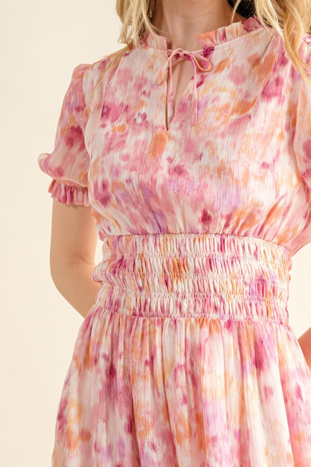 And The Why Full Size Smocked Waist Printed Midi Dress - FabFemina