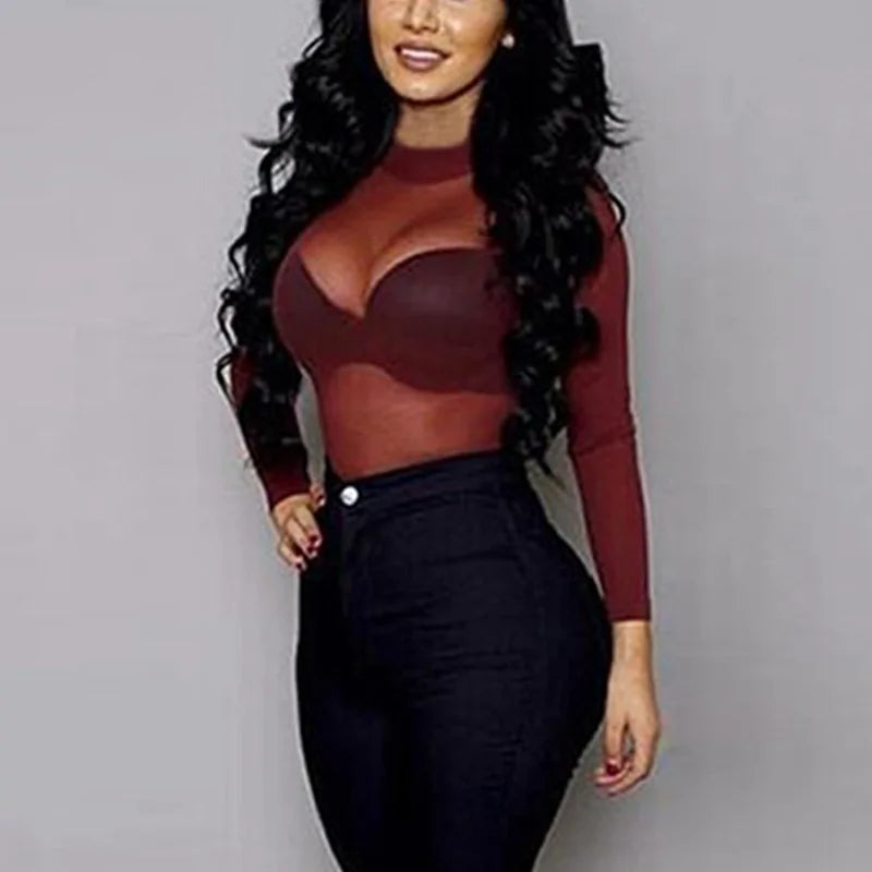 Sheer Mesh Sleeve Elegance Tops