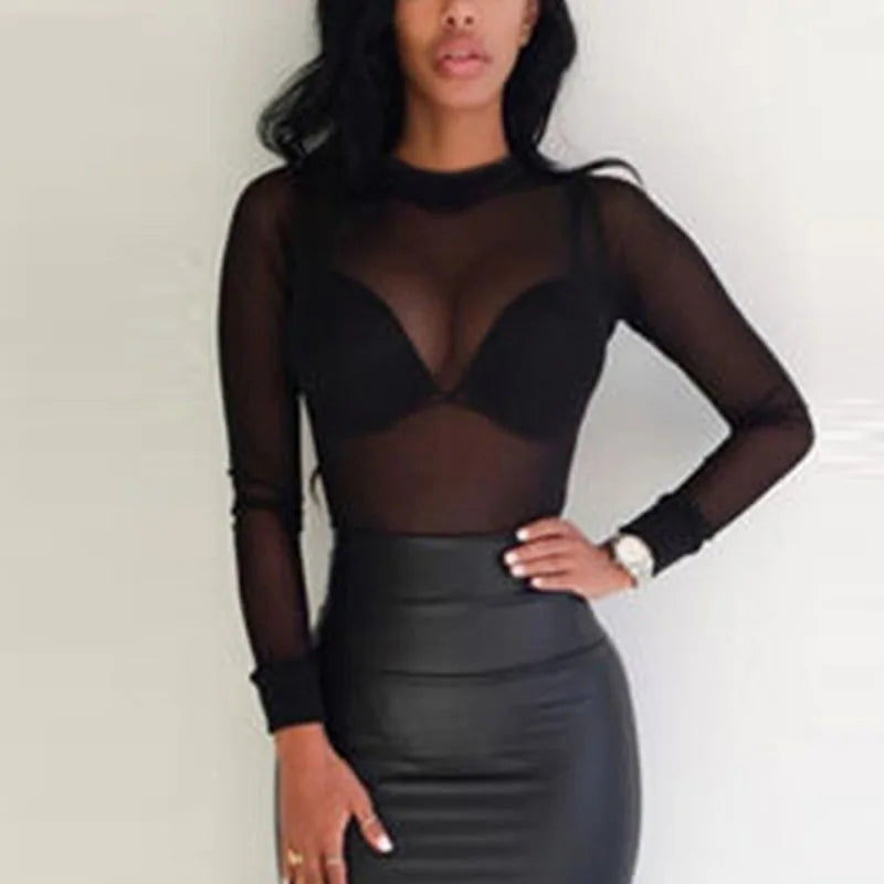 Sheer Mesh Sleeve Elegance Tops