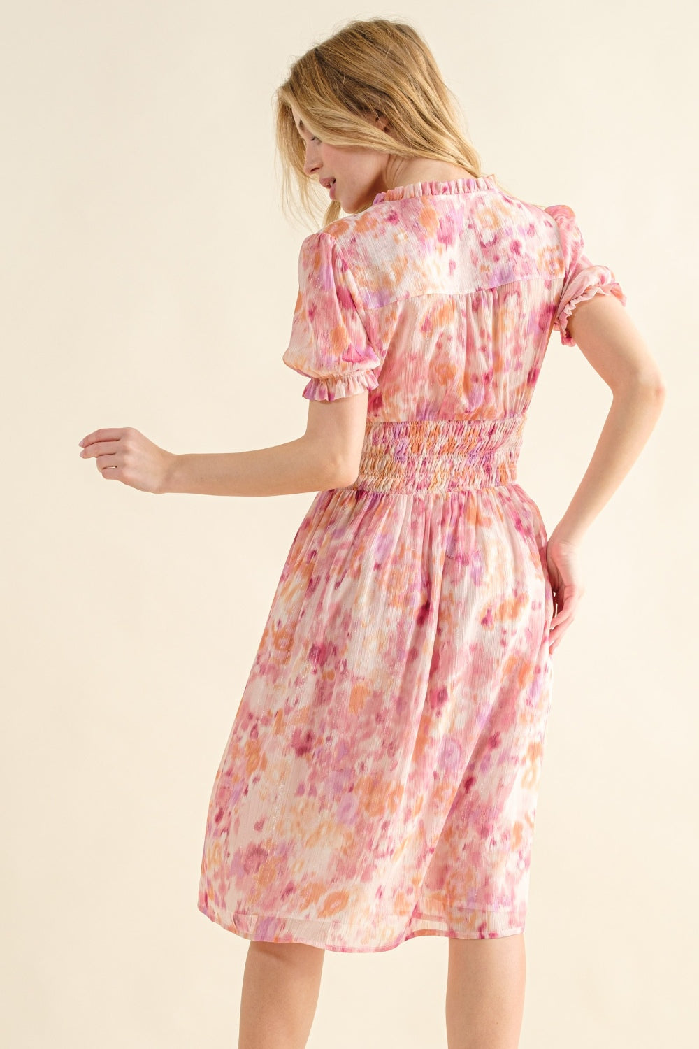 And The Why Full Size Smocked Waist Printed Midi Dress - FabFemina