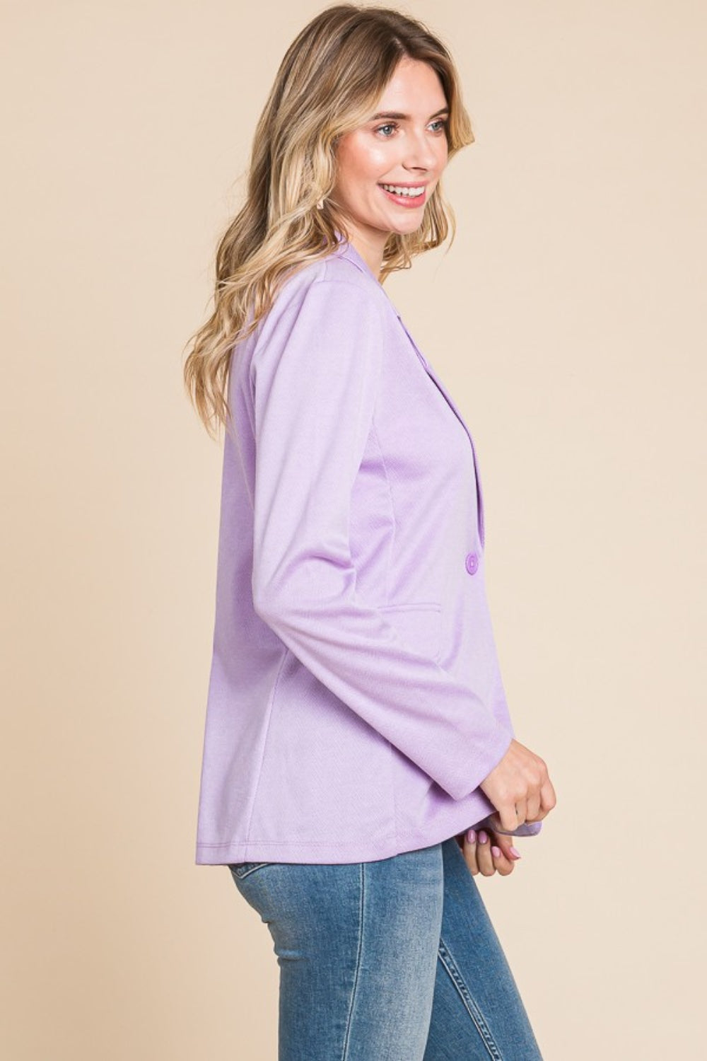 Culture Code Button Up Long Sleeve Slit Blazer - FabFemina