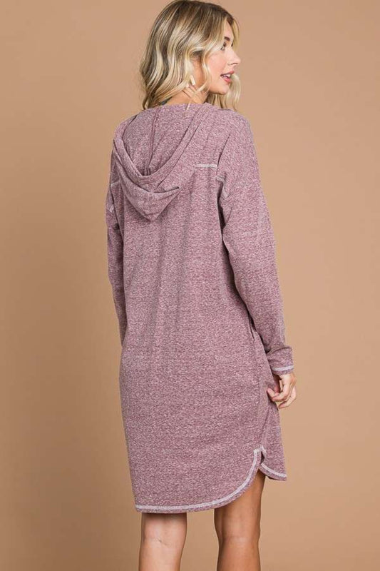 Culture Code Full Size Hooded Long Sleeve Sweater Dress - FabFemina