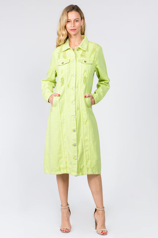 American Bazi Button Up Distressed Denim Dress - FabFemina