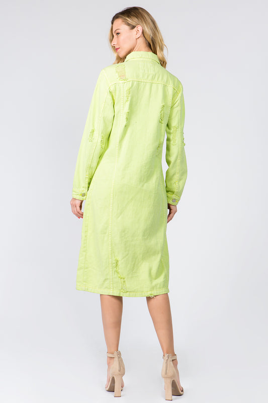 American Bazi Button Up Distressed Denim Dress - FabFemina