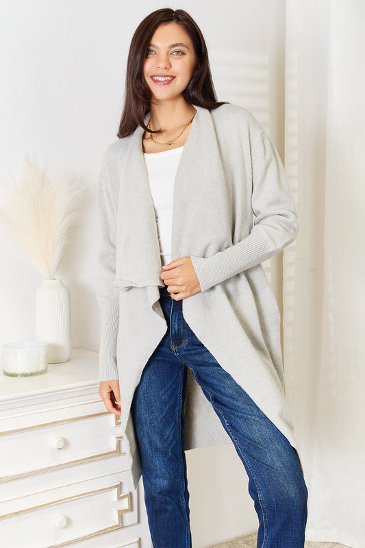 Angel Wings Open Front Duster Cardigan with Pockets - FabFemina