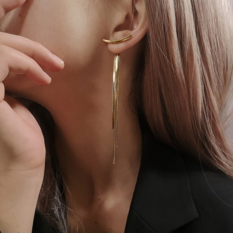 Long Tassel Geometric Fashion Luxury Hanging Pendientes Drop Earrings for Women - FabFemina