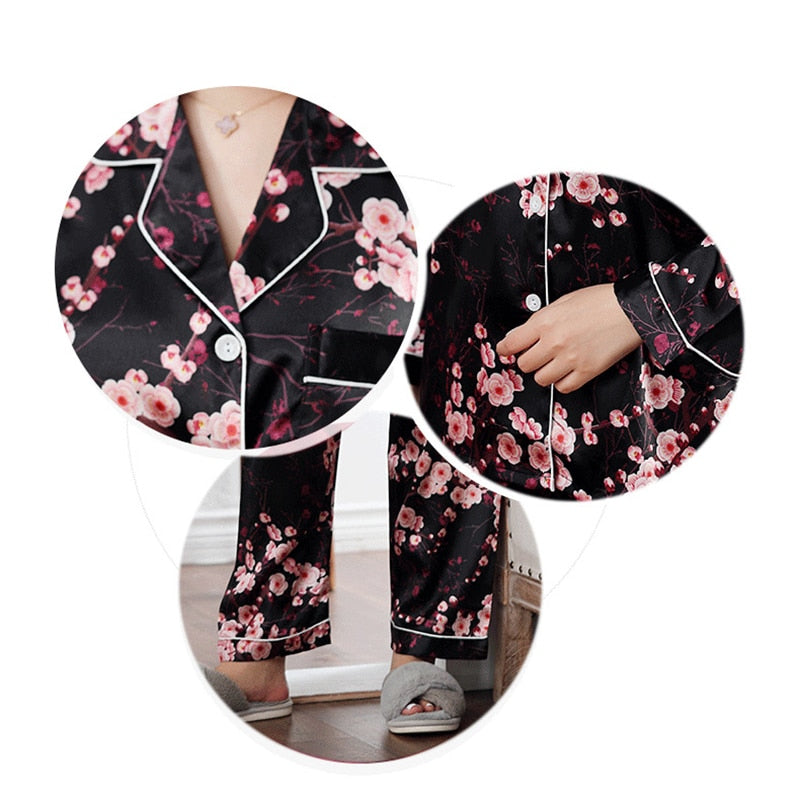 Satin Silk Pajamas 2 Pcs Set for Women - FabFemina