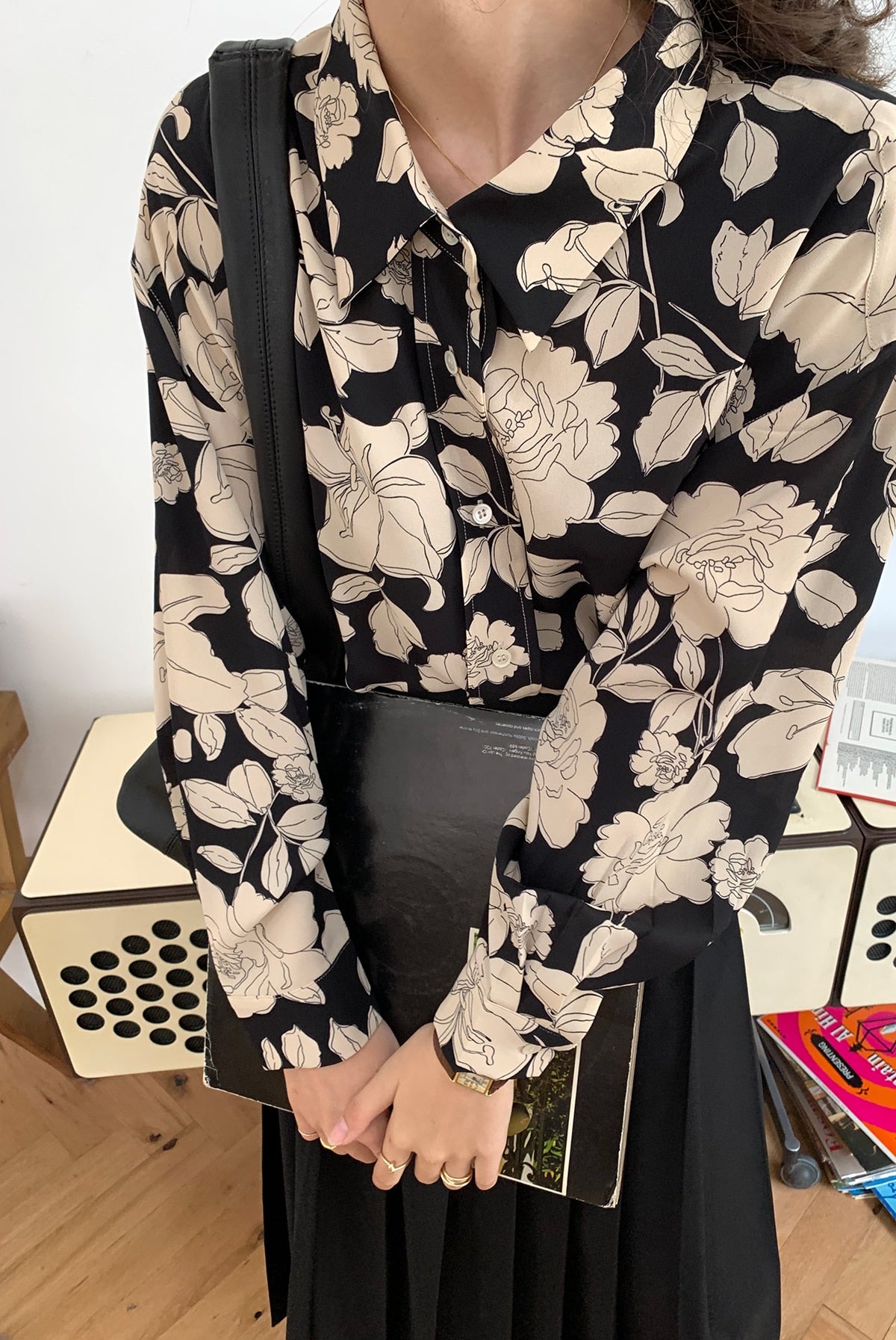 Vintage Rose Print Casual Shirt for Women - FabFemina