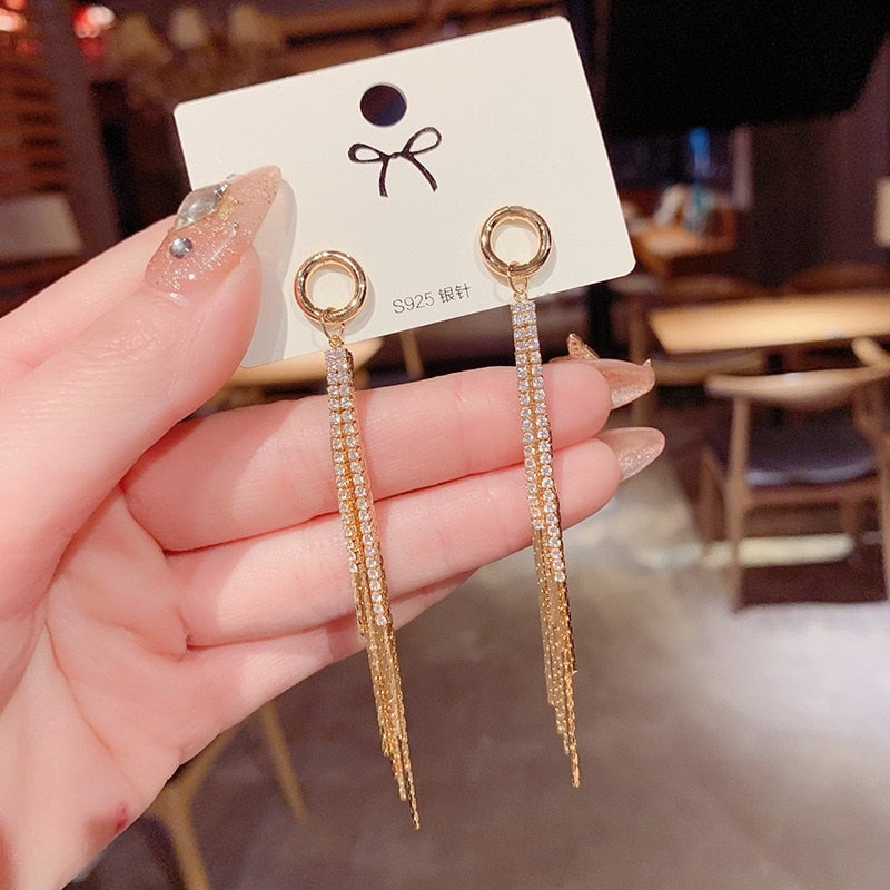 Long Tassel Geometric Fashion Luxury Hanging Pendientes Drop Earrings for Women - FabFemina