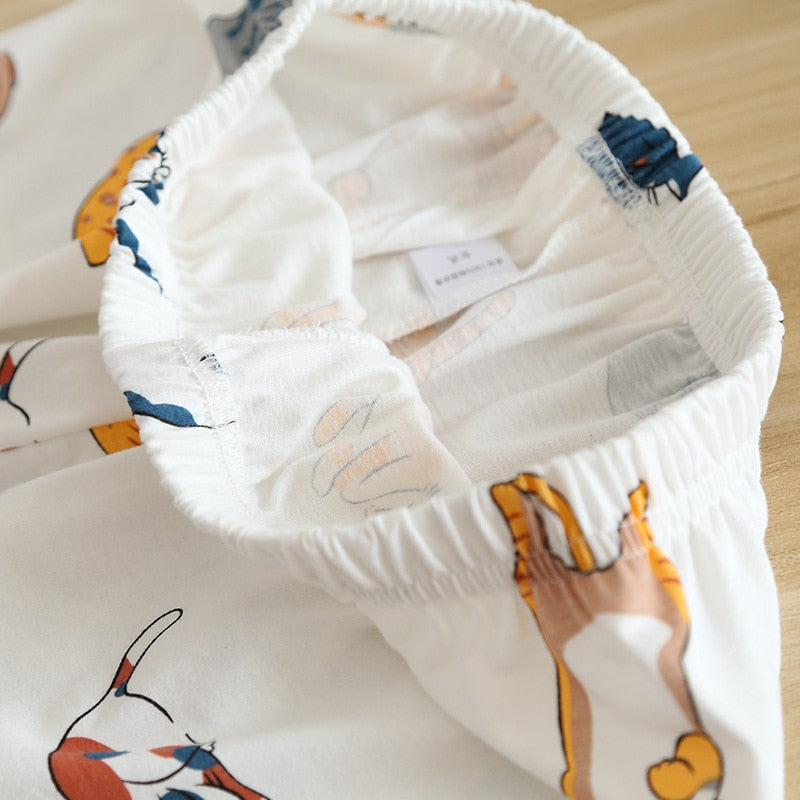 Cute cartoon print cotton short pajamas set - FabFemina
