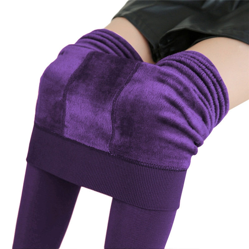 Warm Winter Leggings For Women High Waist Solid Color Velvet Leggings - FabFemina