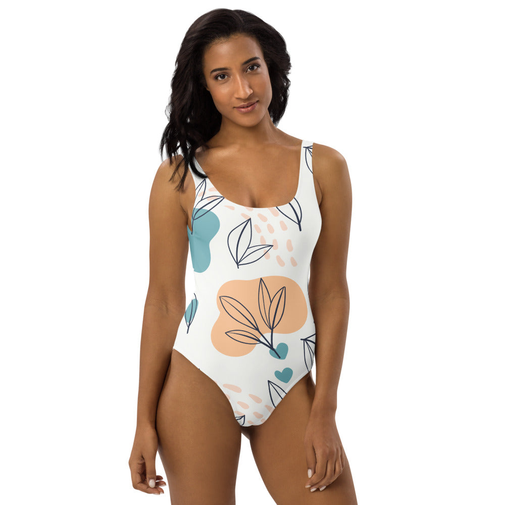 Leaf Print One-Piece Swimsuit - FabFemina