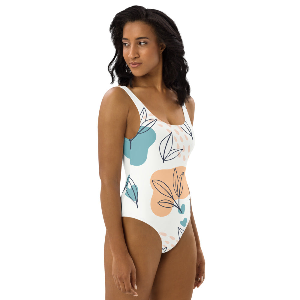 Leaf Print One-Piece Swimsuit - FabFemina