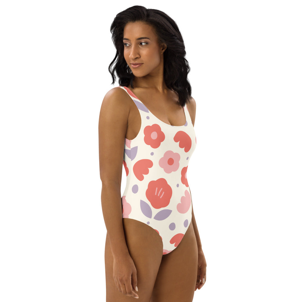 Flower Print One-Piece Swimsuit - FabFemina