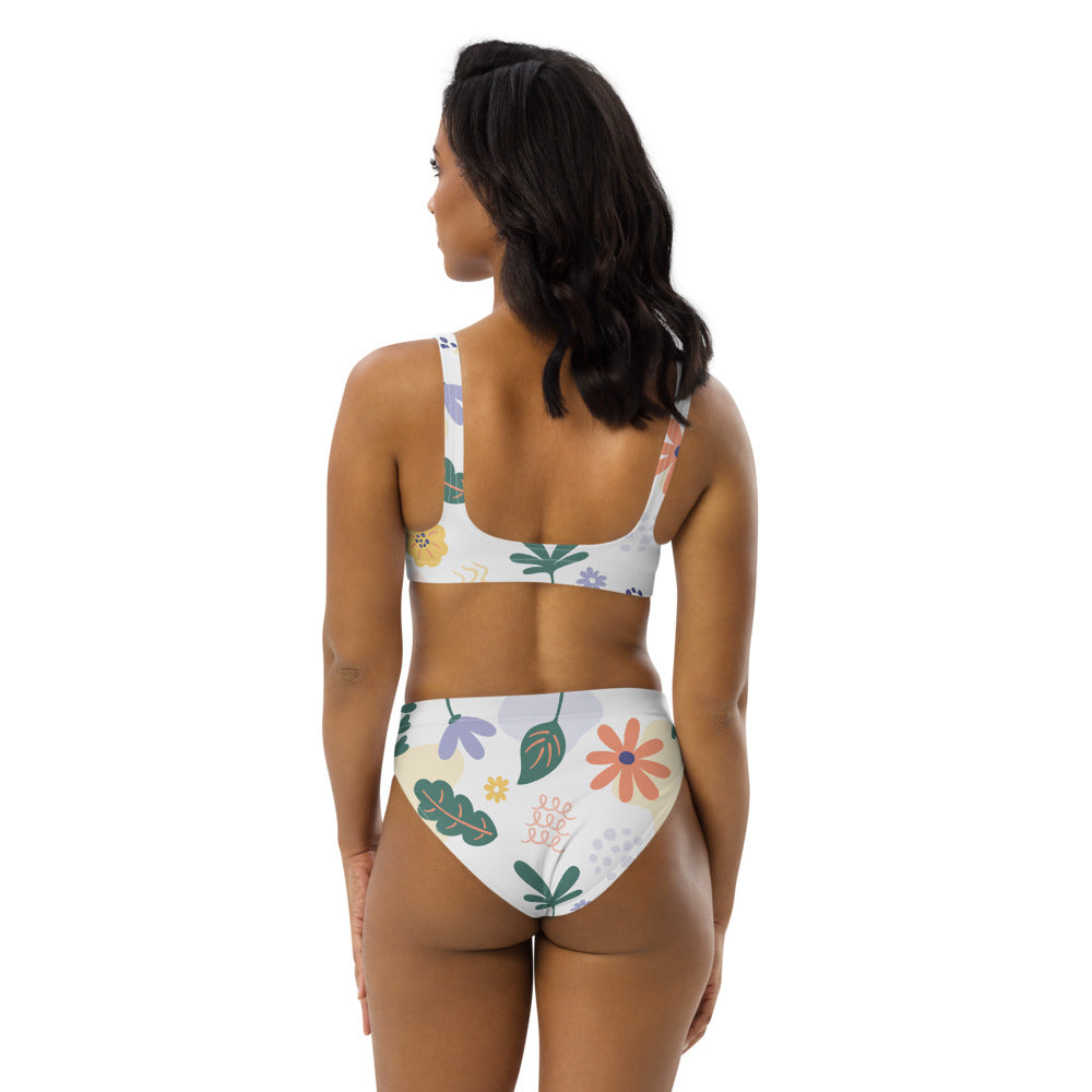 Floral Leaf Print Recycled high-waisted bikini - FabFemina