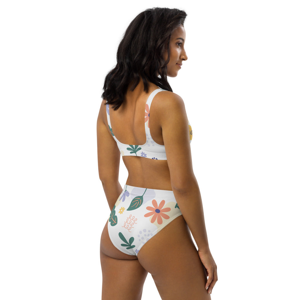 Floral Leaf Print Recycled high-waisted bikini - FabFemina