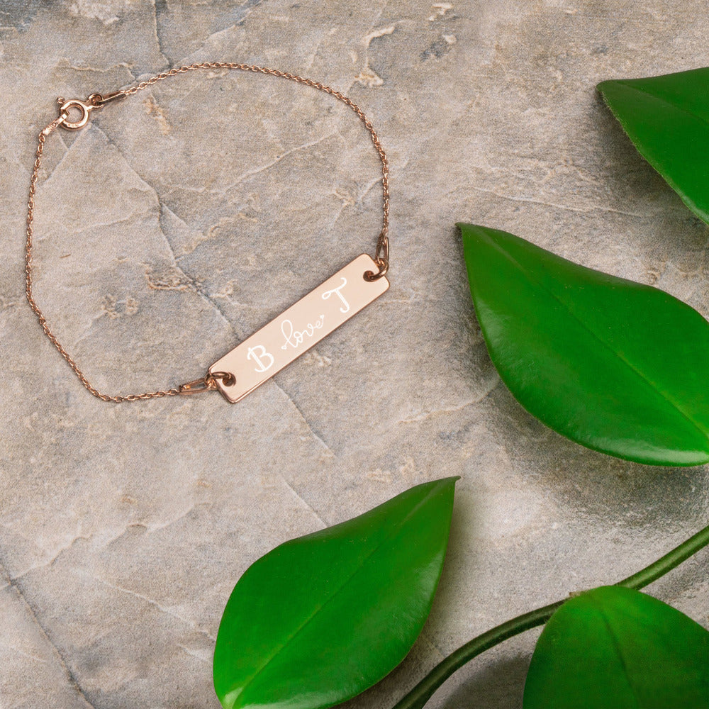Engraved Initials Silver Bar Chain Bracelet - FabFemina