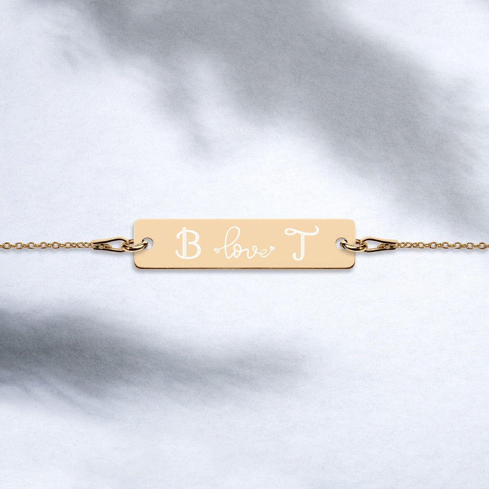 Engraved Initials Silver Bar Chain Bracelet - FabFemina