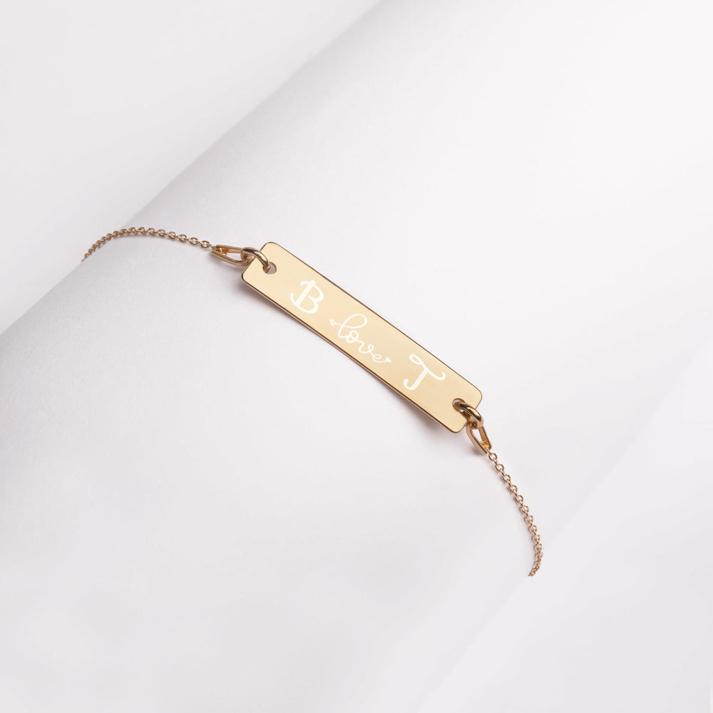 Engraved Initials Silver Bar Chain Bracelet - FabFemina