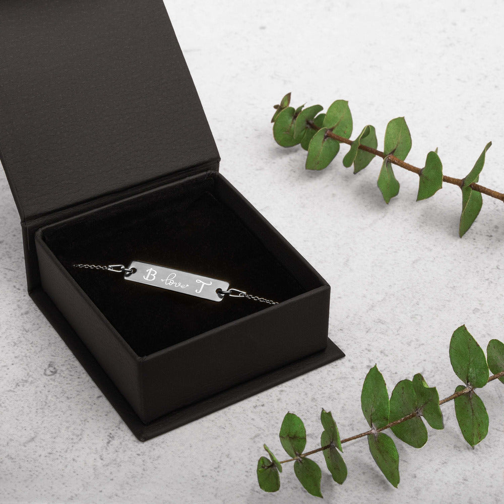 Engraved Initials Silver Bar Chain Bracelet - FabFemina