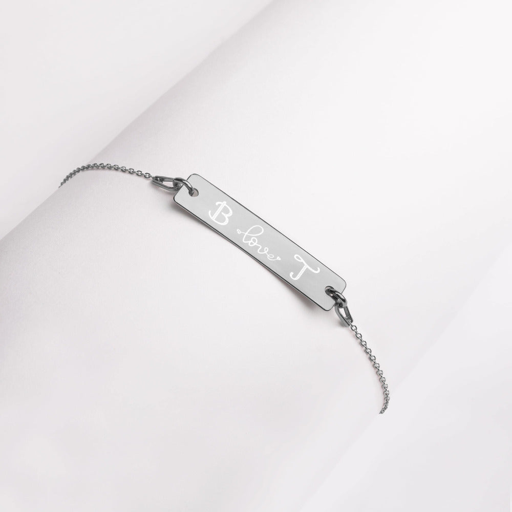 Engraved Initials Silver Bar Chain Bracelet - FabFemina