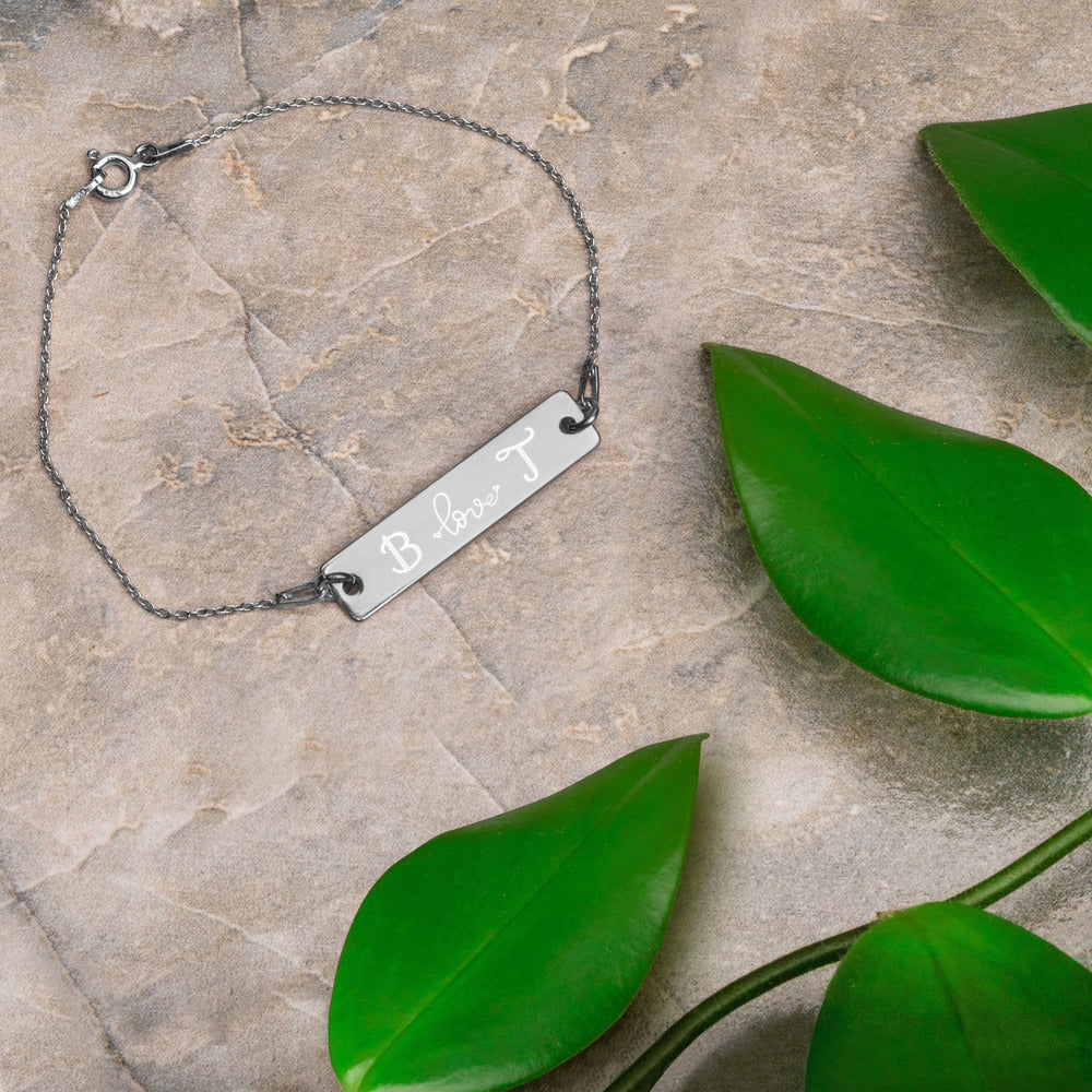 Engraved Initials Silver Bar Chain Bracelet - FabFemina