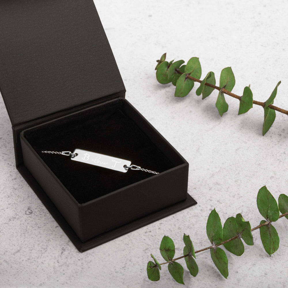 Engraved Initials Silver Bar Chain Bracelet - FabFemina