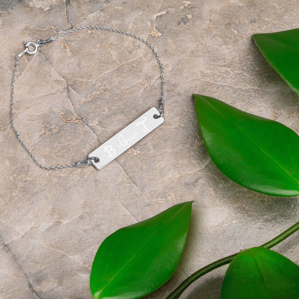 Engraved Initials Silver Bar Chain Bracelet - FabFemina