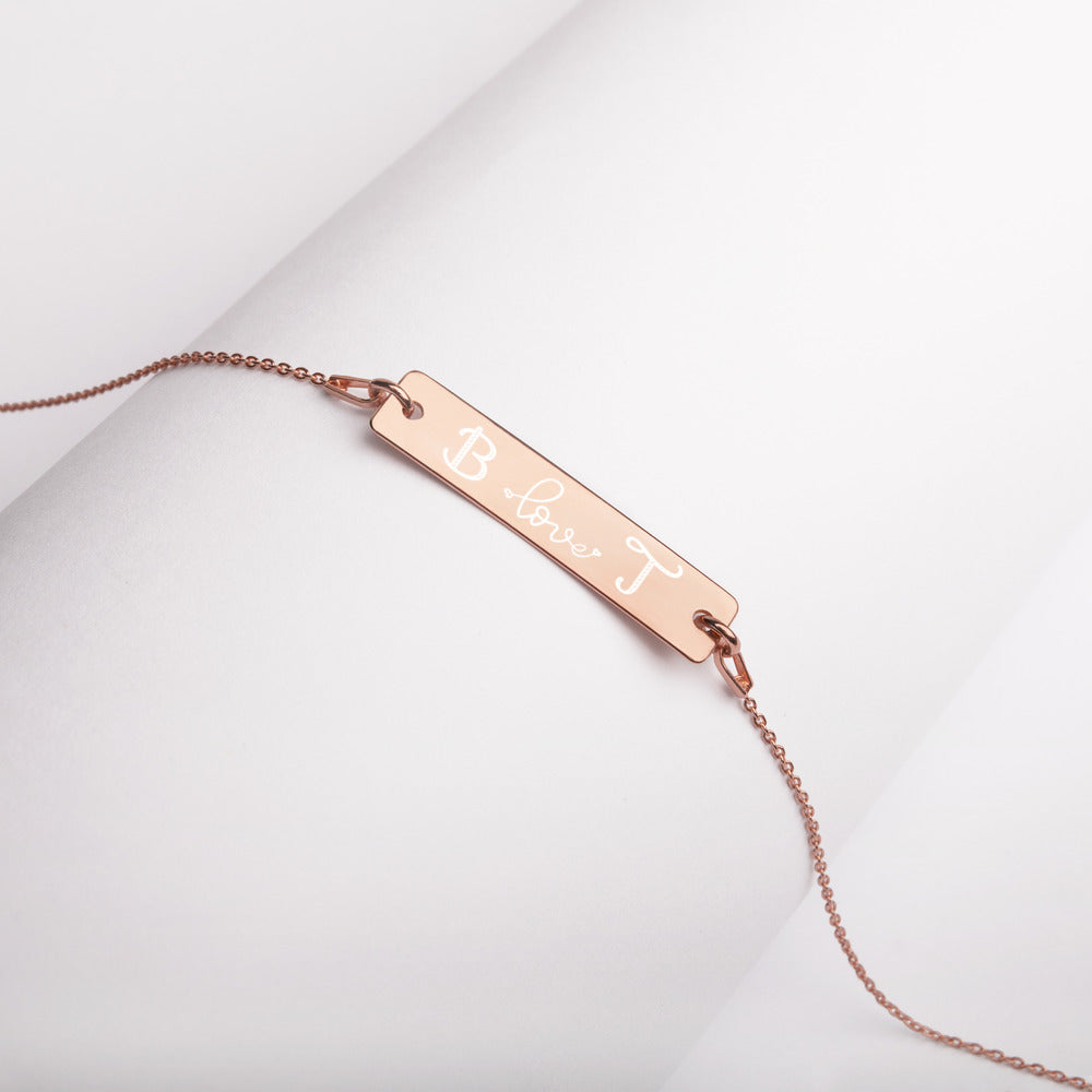 Engraved Initials Silver Bar Chain Necklace - FabFemina