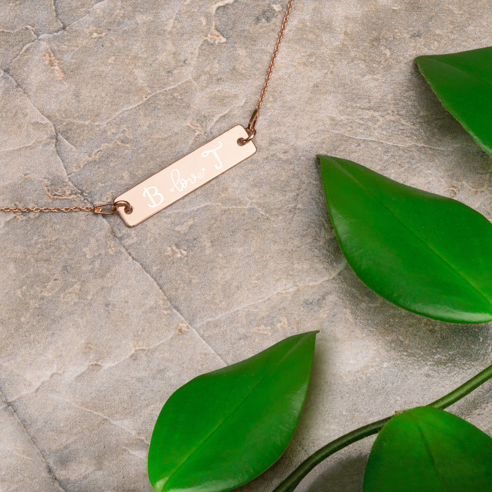 Engraved Initials Silver Bar Chain Necklace - FabFemina
