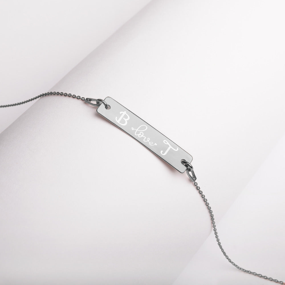 Engraved Initials Silver Bar Chain Necklace - FabFemina
