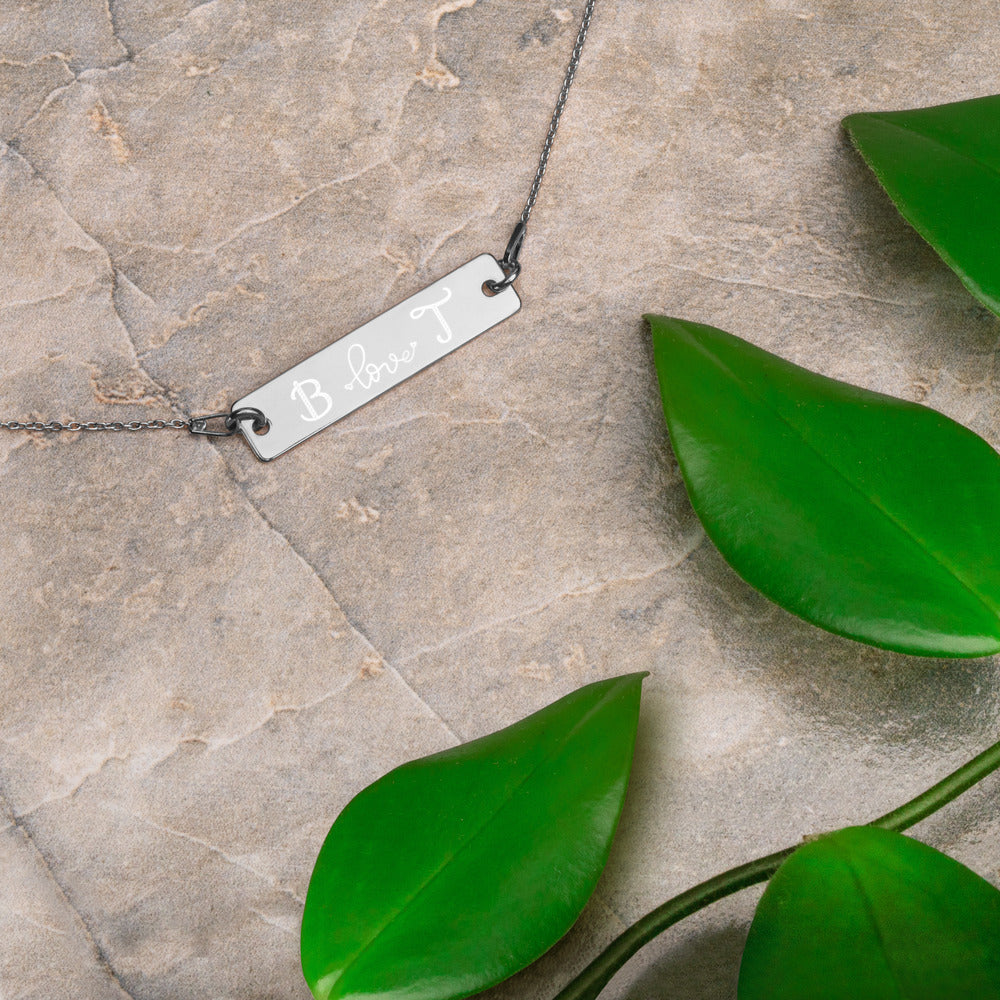 Engraved Initials Silver Bar Chain Necklace - FabFemina