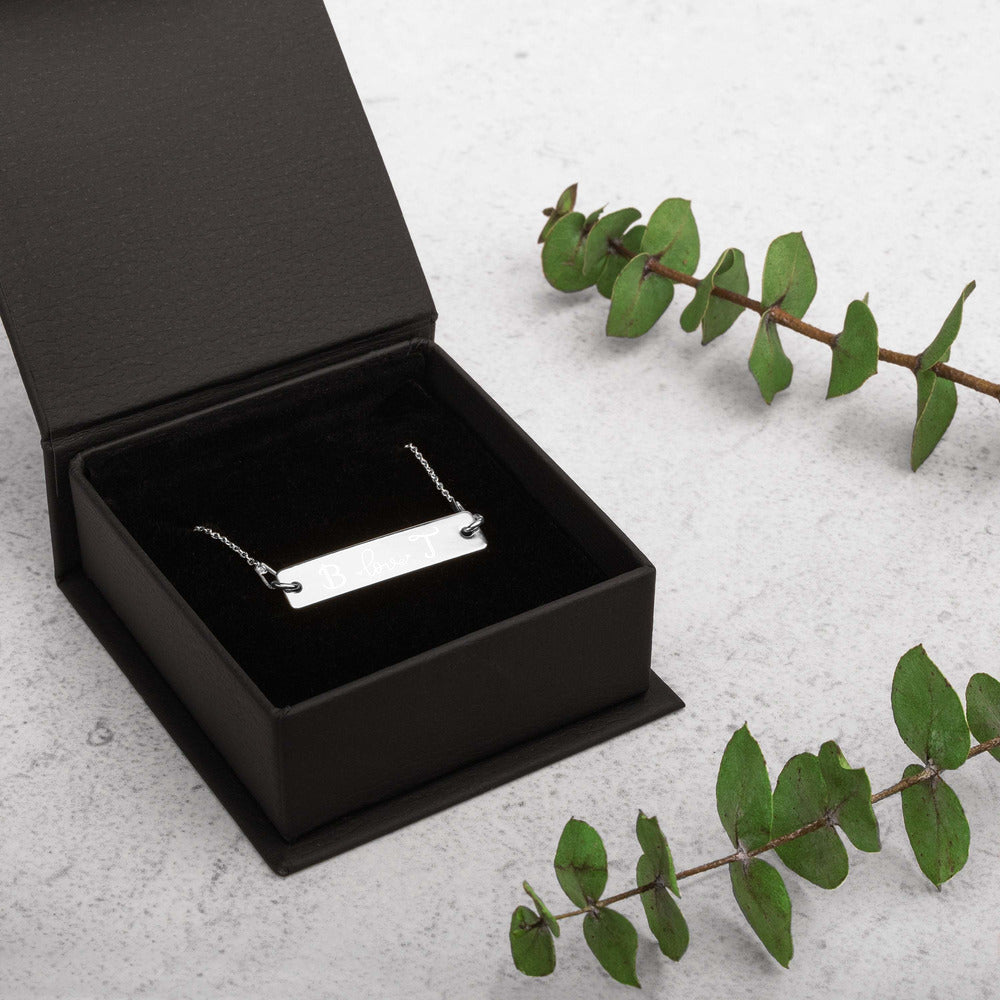 Engraved Initials Silver Bar Chain Necklace - FabFemina