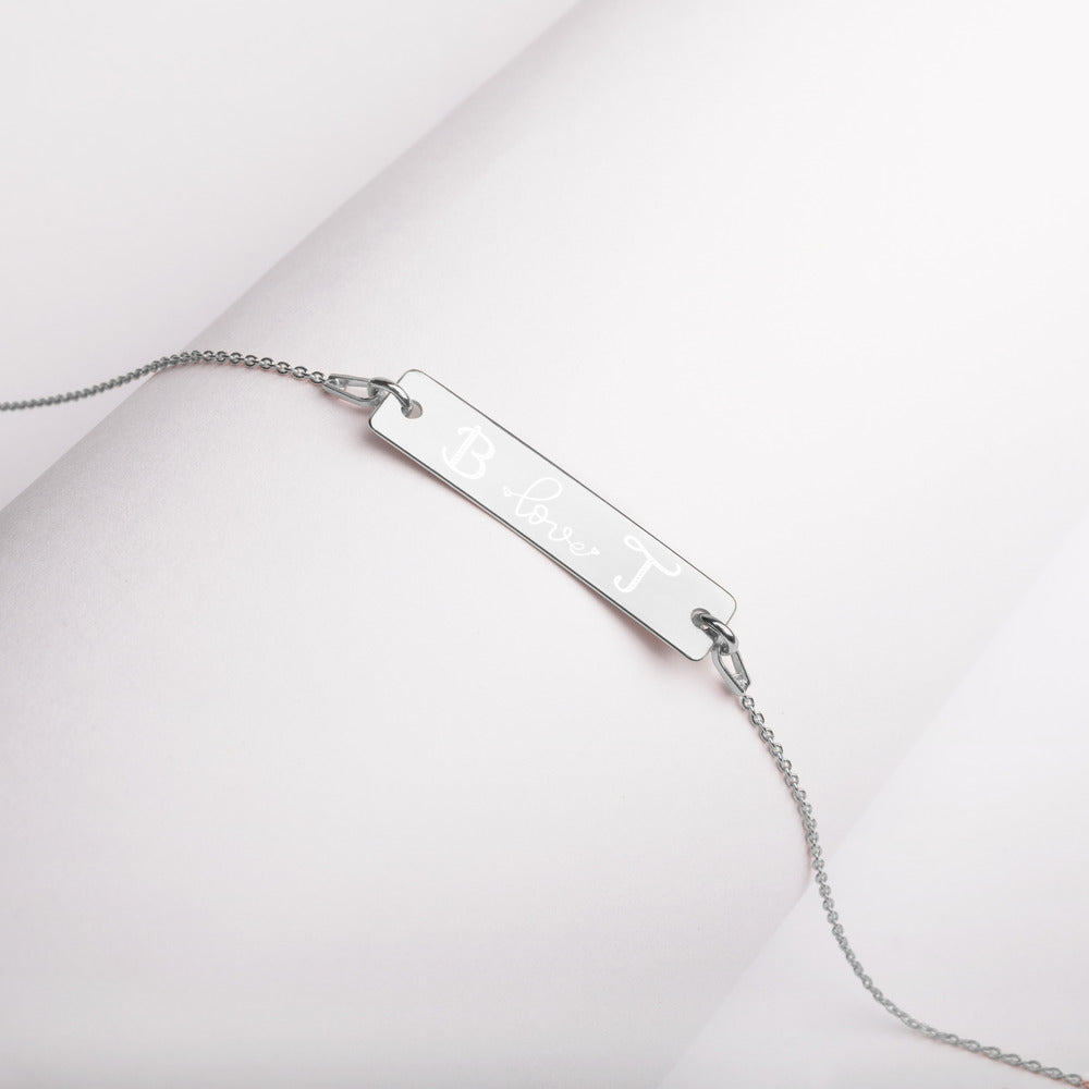 Engraved Initials Silver Bar Chain Necklace - FabFemina