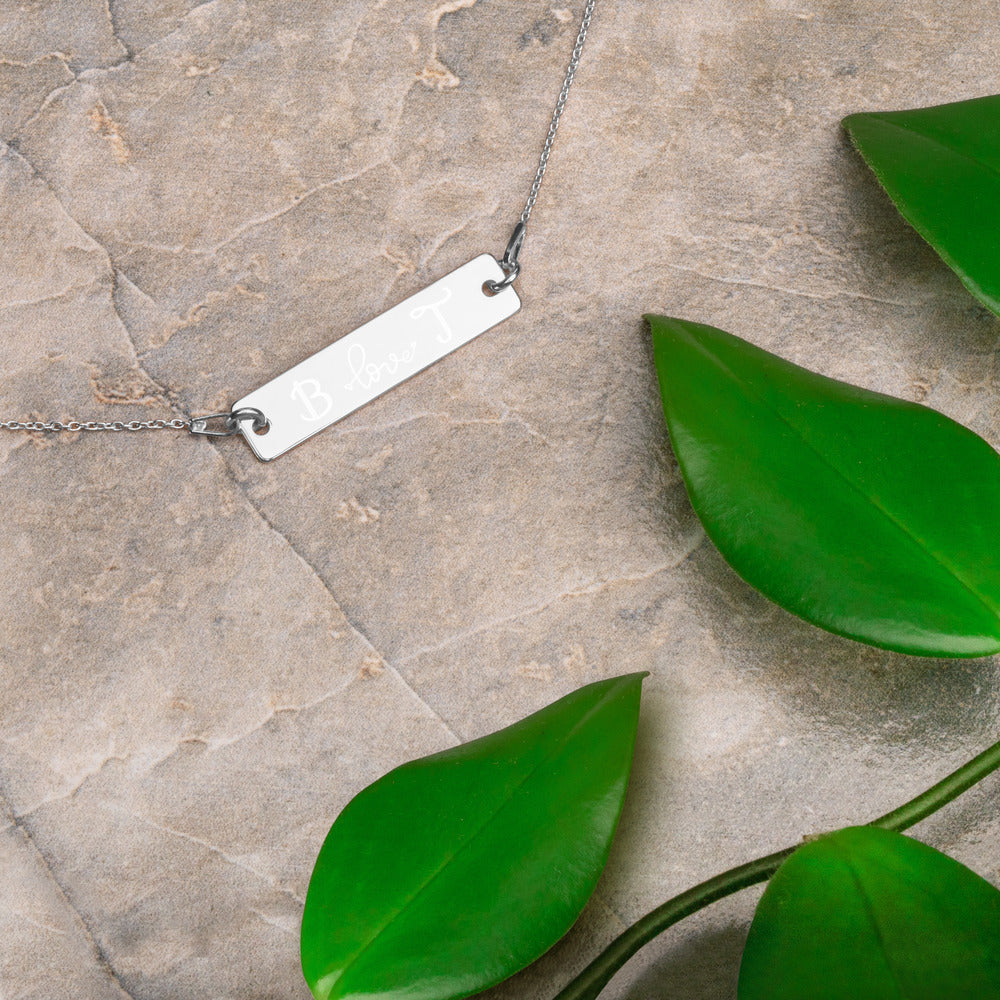 Engraved Initials Silver Bar Chain Necklace - FabFemina