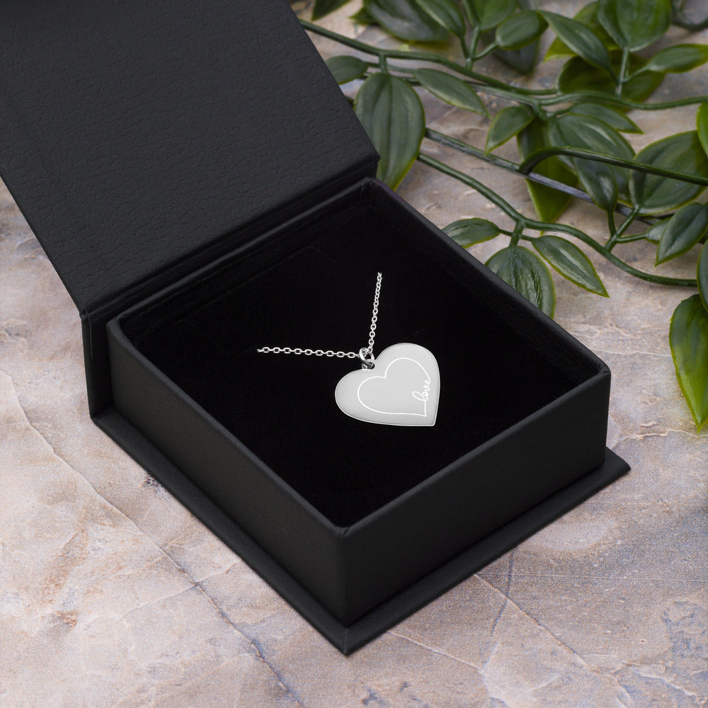 Engraved Silver Heart Necklace - FabFemina