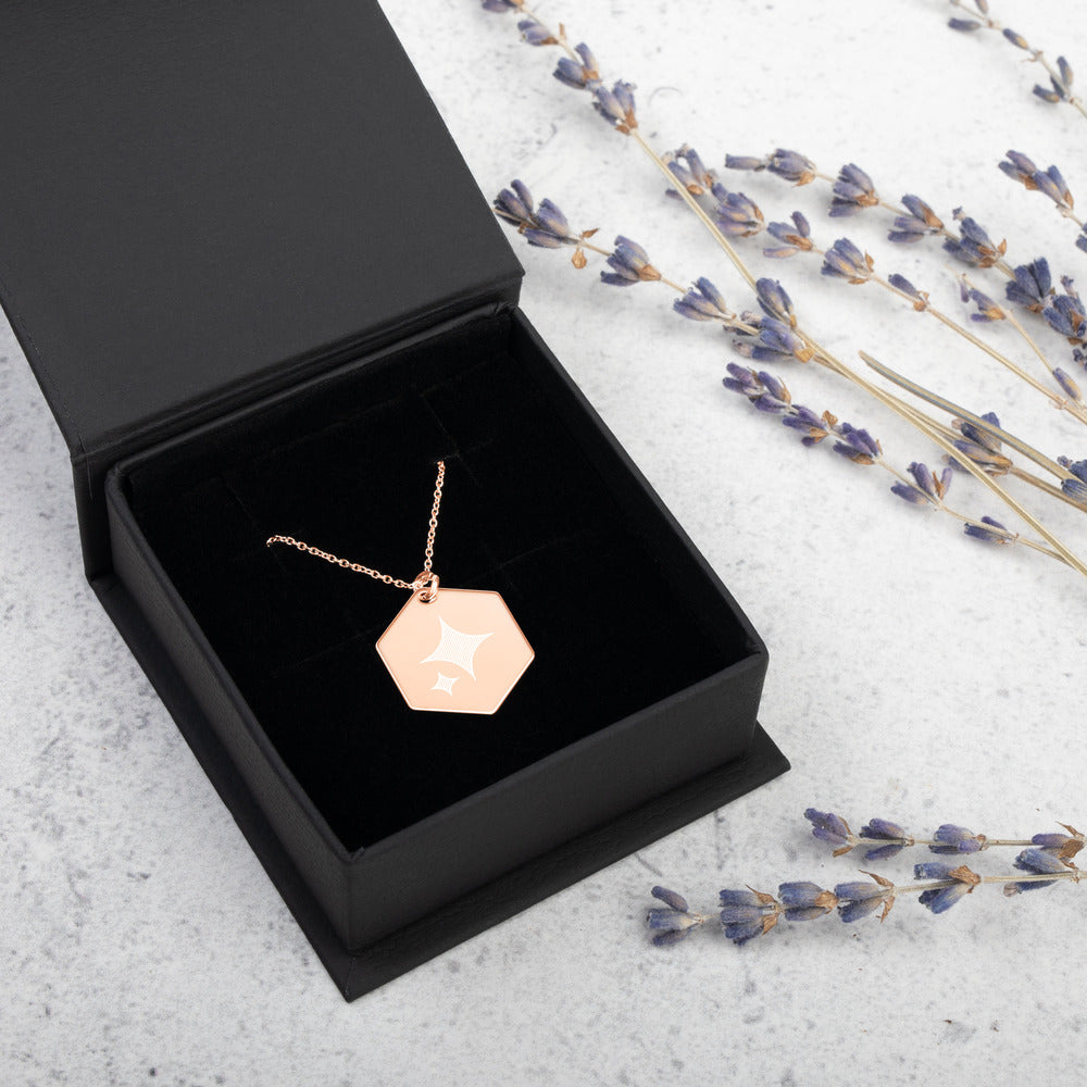 Engraved Silver Hexagon Necklace - FabFemina