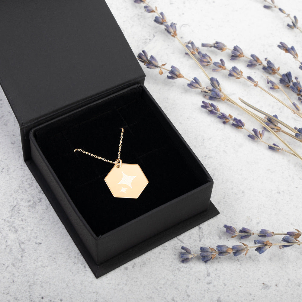 Engraved Silver Hexagon Necklace - FabFemina
