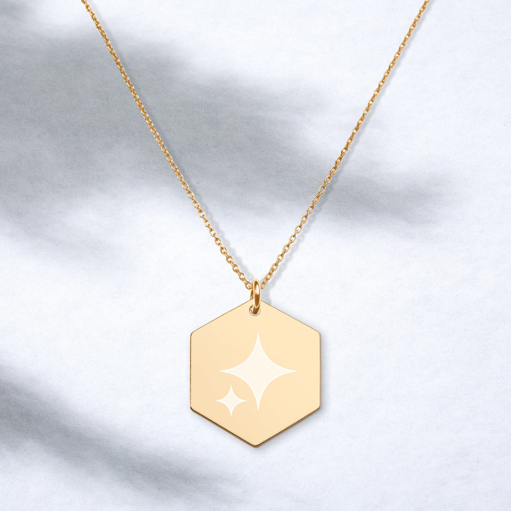 Engraved Silver Hexagon Necklace - FabFemina
