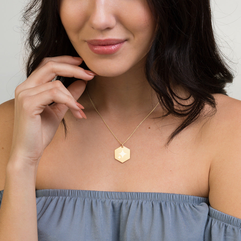 Engraved Silver Hexagon Necklace - FabFemina