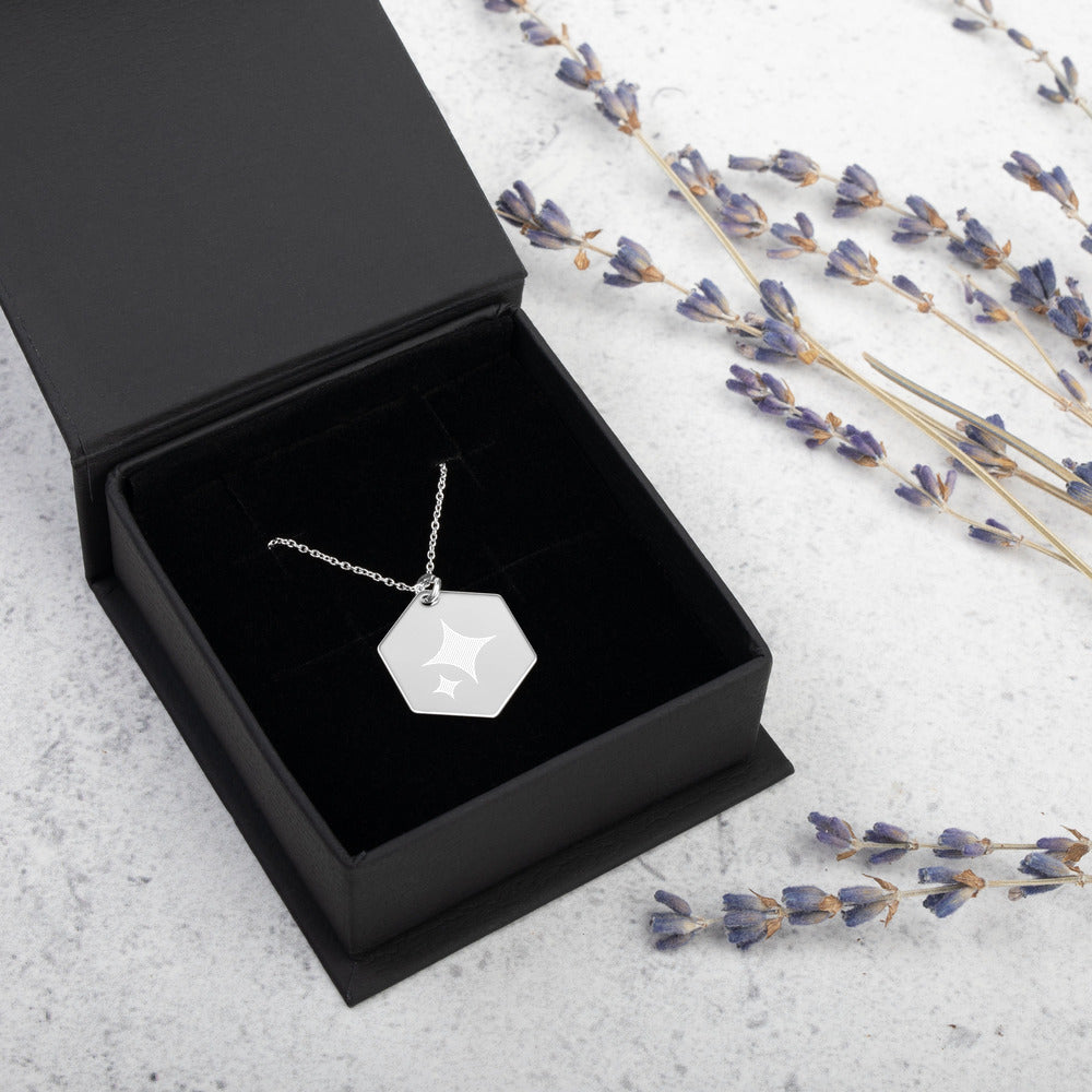 Engraved Silver Hexagon Necklace - FabFemina