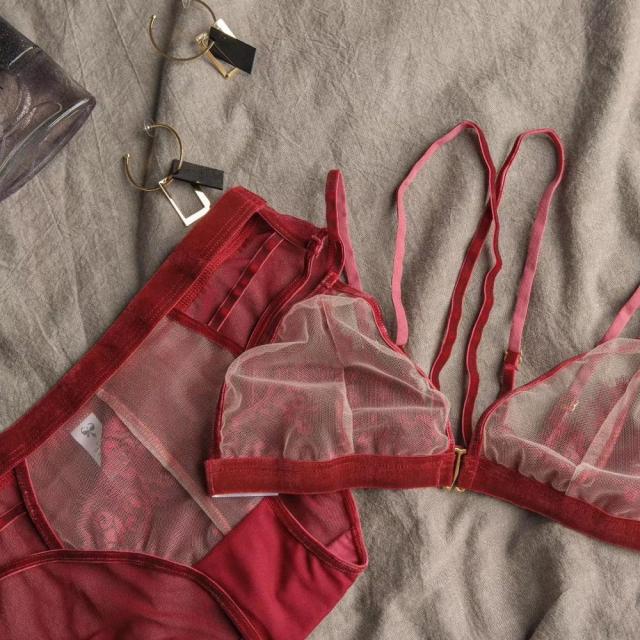 Ultra-thin Hollow Out Sexy Underwear Bra Set Women Lingerie - FabFemina